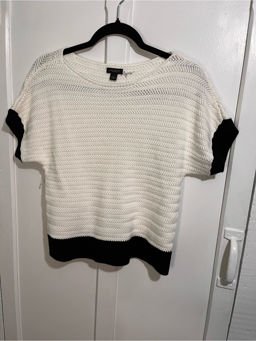 Ann Taylor Factory Cream Open-Knit Short Sleeve Top